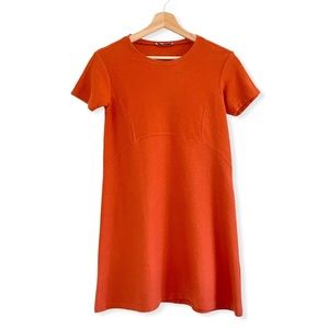 Zara Short Sleeve Crewneck Casual Tee Shirt Mini Dress Cotton Orange Small